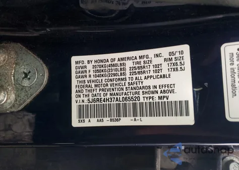 2010 Honda Cr-V Lx z USA, uszkodzony, nr VIN 5J6RE4H37AL065520